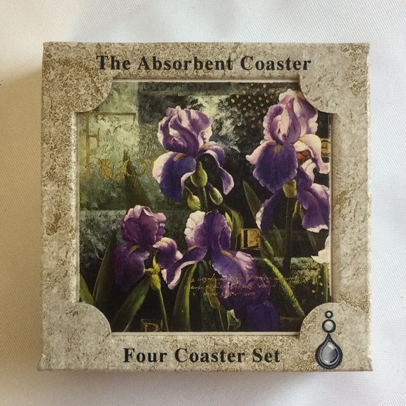Absorba Stone coaster set of 4 purple iris - Picture 4 of 6
